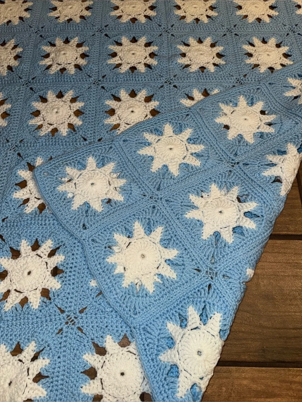 Handmade blue crochet throw afghan blanket